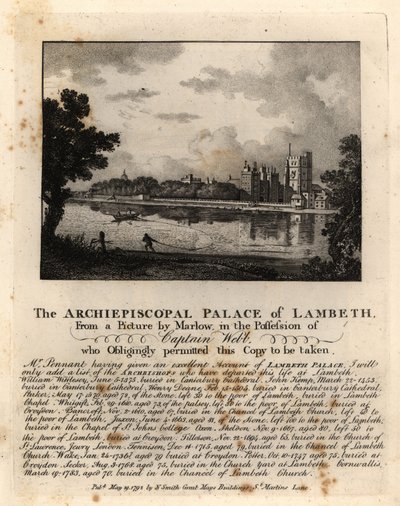 Udsigt over Lambeth Palace, London af John Thomas Smith