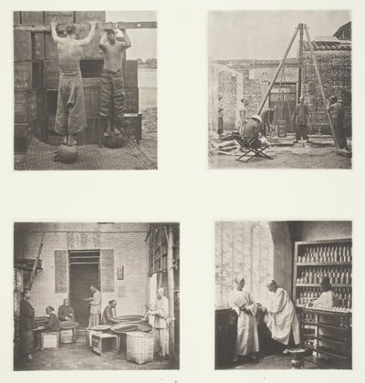 Rullende duftende kapers- og krudtteer, vejet te til eksport, et tehus..., ca. 1868. af John Thomson