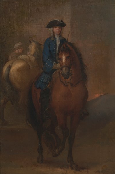 En ung herre rider på en skoleret hest af John Vanderbank