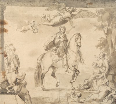 Forberedende undersøgelse til udsmykningen "Equestrian Portrait of George I" af John Vanderbank