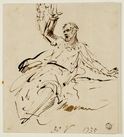 Siddende mandsfigur med hævet arm af John Vanderbank