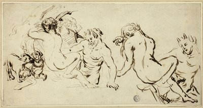 Skitser af nymfe, satyr og putto af John Vanderbank