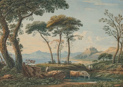 En fjern udsigt over Harlech Castle og Snowdon bagved, Nordwales af John Varley