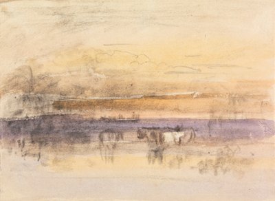 Kvægvanding ved solnedgang af John Varley