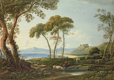 Landskab med Harlech Slot af John Varley