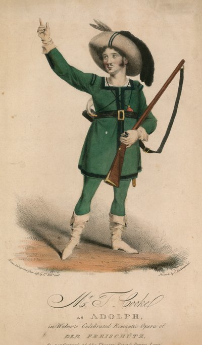 T. Cooke som Adolph i Webers berømte romantiske opera Der Freischutz, opført på Theatre Royal Drury Lane af John W. Gear