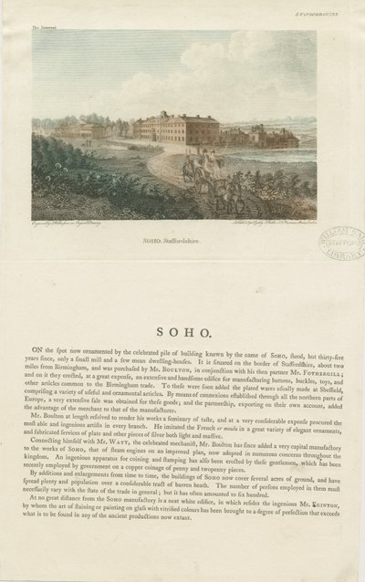 Soho Manufactory: farvet gravering, nd [c 1798] af John Walker