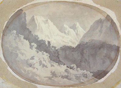 Alpine Scene (grå vask over grafit på papir) af John Warwick Smith
