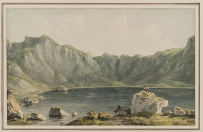 Llyn Idwal, ved tilgangen til den fra Llyn Ogwen, Carnarvonshire, ca. 1795 (wc på papir) af John Warwick Smith