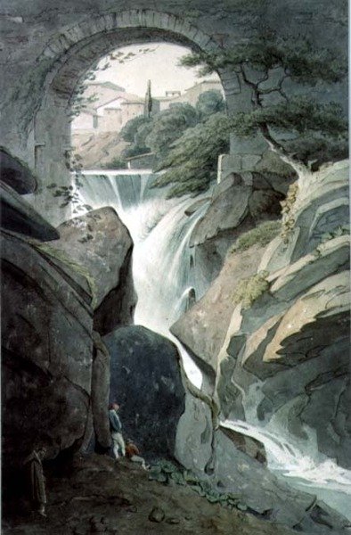 Tivolis fald med tre figurer i forgrunden (wc) af John Warwick Smith