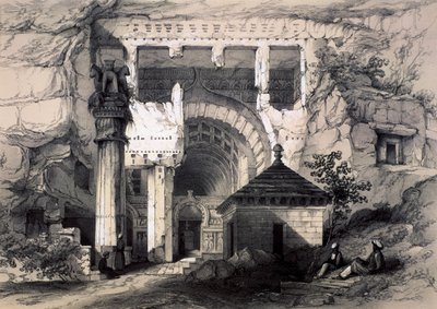 Karli, Indgangen til Great Chaitya Cave, 1845. af John Weale