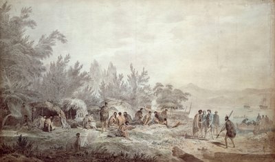 Kaptajn Cook i Ship Cove, Queen Charlotte Sound af John Webber