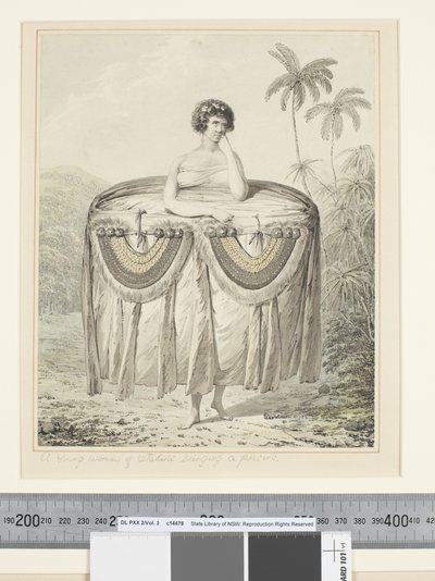 F.12 En ung kvinde fra Otaheite bringer en gave, ca. 1773-84 (akvarel) af John Webber