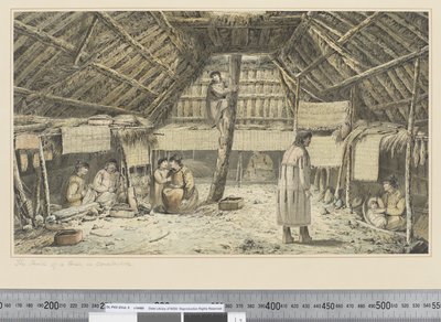 F.34 Indersiden af et hus i Oonalashka, ca. 1773-84 (akvarel) af John Webber