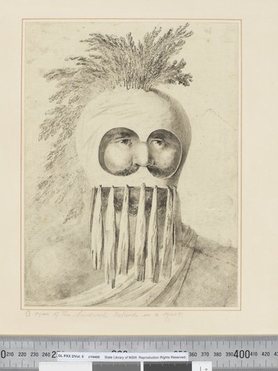 F.38 En mand fra Sandwichøerne i en maske, ca. 1773-84 (akvarel) af John Webber