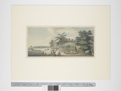 F.3 A view at Anamooka, ca. 1773-84 (akvarel- og trykgraveringer) af John Webber