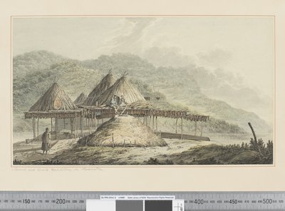 F.42 Sommer- og vinterbosteder i Kamschatka, ca. 1783-84 (akvarel) af John Webber