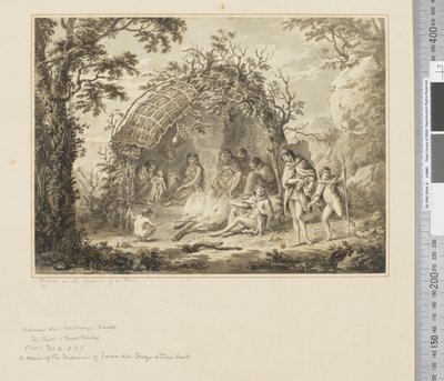 F.43 Indfødte i det indre af en hytte, ca. 1783-84 (akvarel) af John Webber