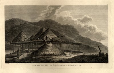 Sommer- og vinterboer i Kamchatka fra rejsen til Stillehavet, 1785 af John Webber