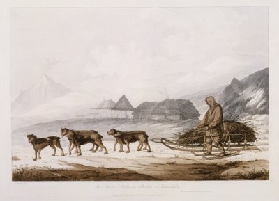 Narta, eller slæde til byrder i Kamtschatka, fra "Views in the South Seas", pub. 1789 af John Webber
