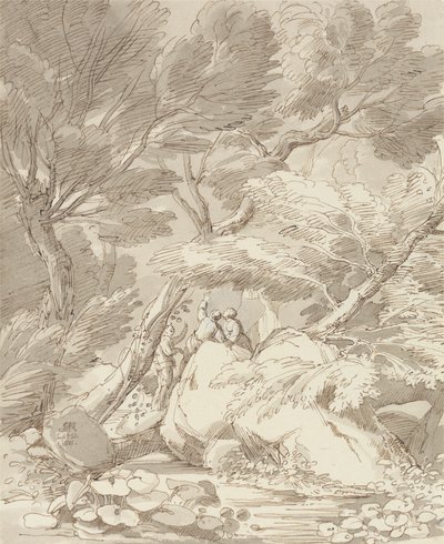 Figurer på en Rocky River Bank i Canonteign, Devon af John White Abbott