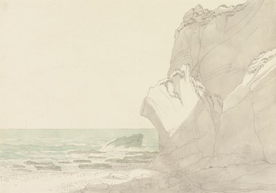 The Warren nær Exmouth, Devon: Steep Cliffs Rising at Right, Sea and Rocky Shore til venstre af John White Abbott