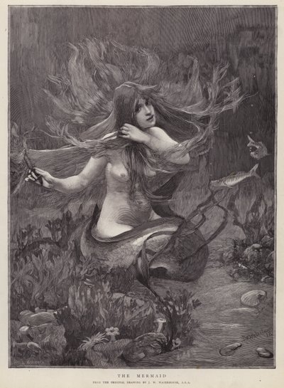 Havfruen (litho) af John William (after) Waterhouse