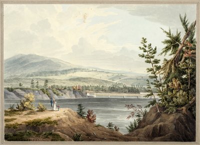 Hudson River Bridge nær Waterford, New York, 1832 (akvarel, gouache, selektiv glasering, grafit og ridser ud på papir lagt på kort) af John William Hill