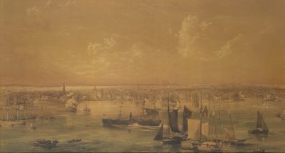 New York fra East River, 1852 (vask, gouache og grafit) af John William Hill