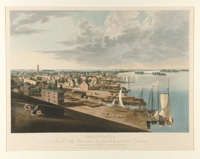 Philadelphia fra Skibshuset i Navy Yard ser op ad floden Delaware af John William Hill