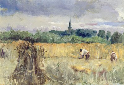 Harvest Field, Stratford-upon-Avon (olie på lærred) af John William Inchbold