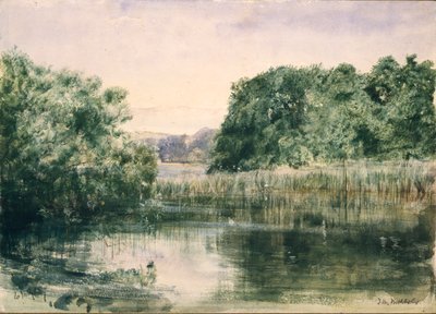 Udsigt over en sø med træer, 1857 af John William Inchbold