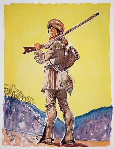 Davy Crockett (farve litho) af John William Jr. Thomason