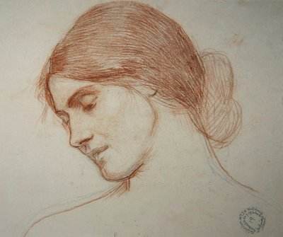 Hovedet af en ung pige, til venstre af John William Waterhouse