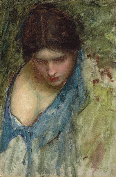Nymfer, der finder hovedet af Orpheus: en skitse af nymfen til venstre af John William Waterhouse
