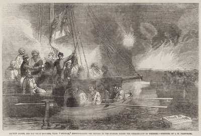 Kaptajn Glasse og hans chefingeniør, HMS Vulture, overvåger reparationen af mortererne under bombardementet af Sveaborg af John Wilson Carmichael