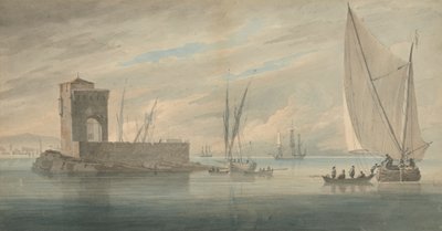 Italiensk kystscene med Island Shipping af John Wilson Carmichael