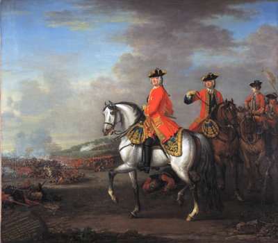 Kong George II (1683-1760) i slaget ved Dettingen med hertugen af Cumberland og Robert, 4. jarl af Holderness, 27. juni 1743, ca. 1743 af John Wootton