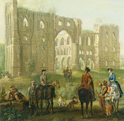 Riders Pausing by the Ruins of Rievaulx Abbey, ca. 1740-50 (olie på lærred) af John Wootton