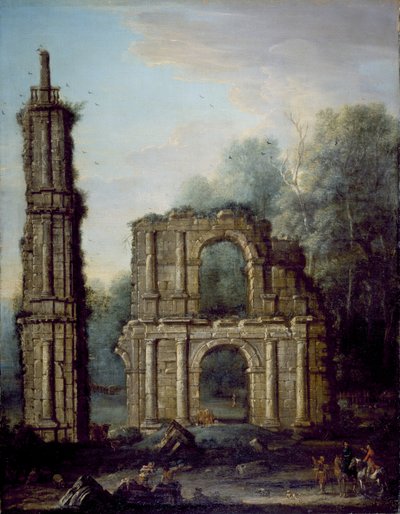 Ruinerne af Holdenby Castle, Northamptonshire, ca. 1735-45 (olie på lærred) af John Wootton