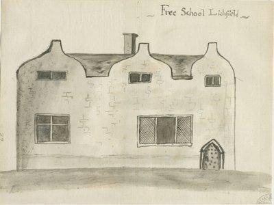 Lichfield - Grammar School: sepia vask tegning, nd [1784] (tegning) af John Wright