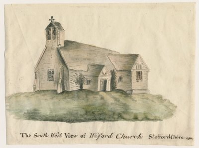Weeford Church: vandfarvemaleri, 1782 af John Wright