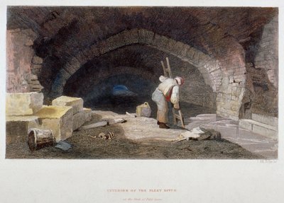 Interiør af flådegrøften på bagsiden af Field Lane, City of London, 1851. af John Wykeham Archer