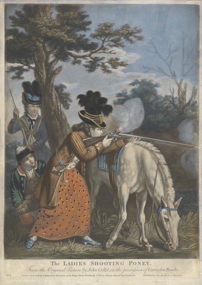 The Ladies Shooting Poney, 1780 (håndfarvet mezzotint på vævet papir) af John after Collet