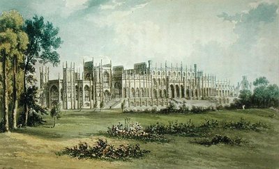 Eaton Hall, West of Garden Front, fra Ackermanns Repository of Arts, udgivet ca. 1826 (se også 182260) af John after Gendall
