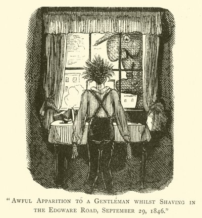 Forfærdeligt tilsynekomst for en herre, mens han barberede sig på Edgware Road, 29. september 1846 af John after Leech