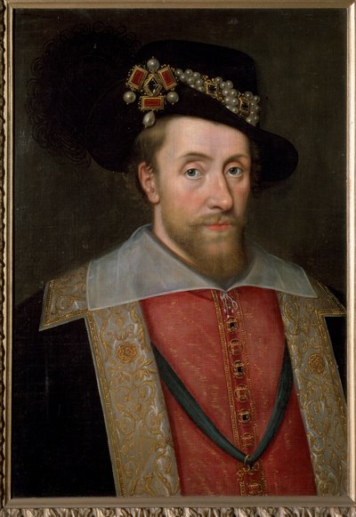 Portræt af James I, konge af England og Irland (James VI, konge af Skotland), ca. 1605 (maleri) af John de (circle of) Critz