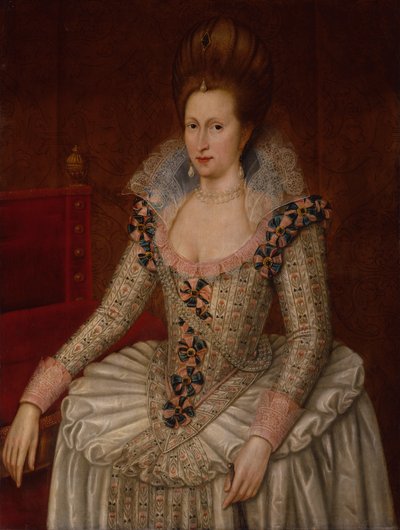 Dronning Anne af Danmark, ca. 1605 (olie på panel) af John de the Elder (attr. to) Critz