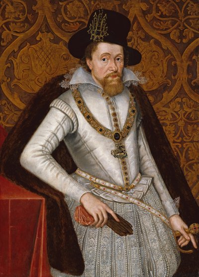King James VI og I, ca. 1605 (olie på panel) af John de the Elder Critz
