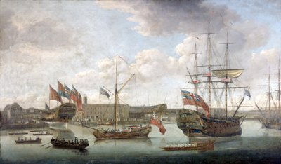 Lancering på Deptford Dockyard, ca. 1750 af John the Elder Cleveley